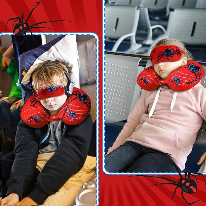 Gilprop 2 Pcs Spider Travel Pillow with Sleep Eye Mask, U Shaped Memory Foam Headrest & Neck Pillow with Washable Cover, Soft Neck Head Support Travel Accessories for Airplane Car Train Bus Trips - Image 6