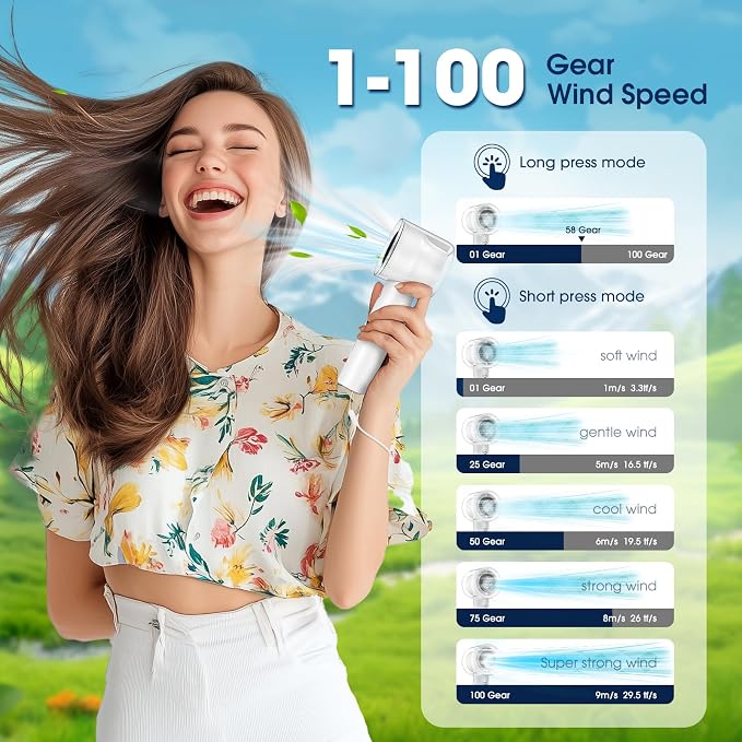 【15000RPM】Portable Handheld Turbo Fan, 1-100 Speed,Ultra High-speed,Personal Hand Held Travel Fans,5000mAh Battery Rechargeable Mini Fans,Digital Display,Small Pocket Fan for Summer Essential Gift - Image 2