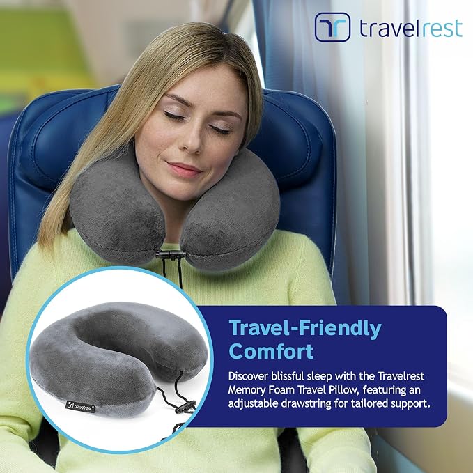 TRAVELREST Curl Neck Pillow Travel Essentials - Memory Foam Support - Grey | Breathable, Compact, Soft and Comfortable Design, Head & Shoulder Support For Long Flight Travel, Lightweight Washable Cover - Image 4