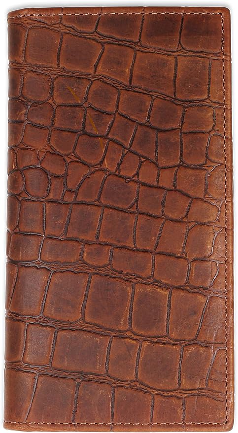 F&L CLASSIC Men's RFID Vintage Look Genuine Leather Long Bifold Wallet Checkbook Wallets,Crocodile style brown,240-70 by FLCLASSIC
