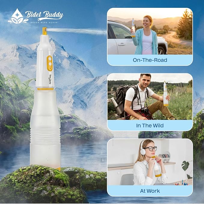 BIDET BUDDY® PureJet Portable Bidet for Travel - 550mL Bottle, Arctic White | Self-Cleaning Retractable Nozzle,IPX7 Waterproof, USB-C Rechargeable, High-Pressure Hygiene Device, Versatile Power Modes - Image 7