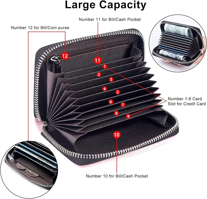 Credit Card Wallet, RFID Card Case Wallet, Zipper Card Cases Holder for Men Women, RFID Blocking, KeyChain Wallet, Compact Size Card Organizer Case for Women - Image 2