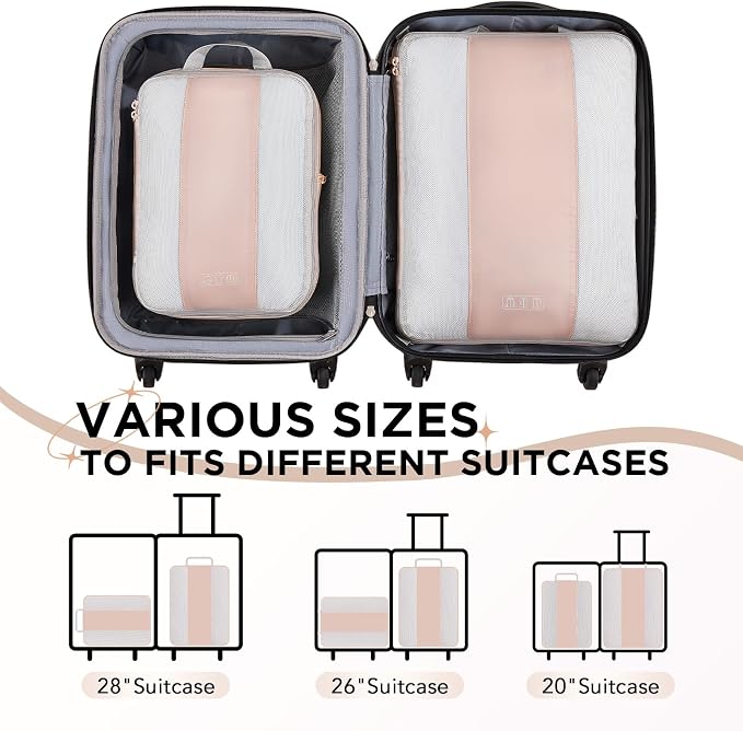 OlarHike 2 Set Compression Packing Cubes for Travel Essentials,Compressible Expandable Space Saver Bags for Organizing Clothes,Luggage Suitcase Garment Bags with Over 1000 pcs Mesh Holes(Beige) - Image 6