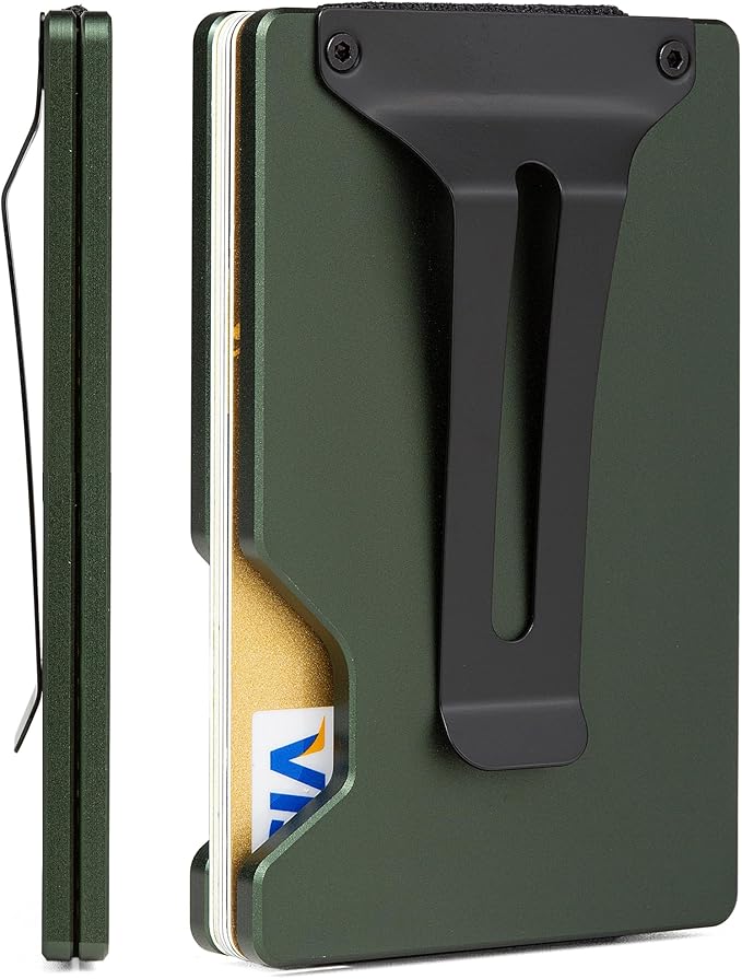Slim Wallet for Men,RFID Blocking Minimalist Metal Wallet, Money Clip/Cash Holder, Front Pocket Aluminum Credit Card Holder, Ideal Gift for Men,Matte Green by Unknown