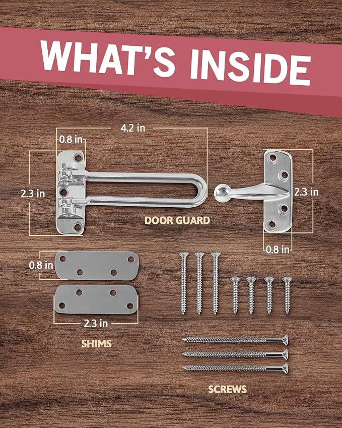 Jack N’ Drill Swing Bar Door Lock Durable Door Guard for Back & Front Doors, Childproof Door Security Made from Reinforced Diecast Metal for Home Security (Chrome, 2 Pack) - Image 2