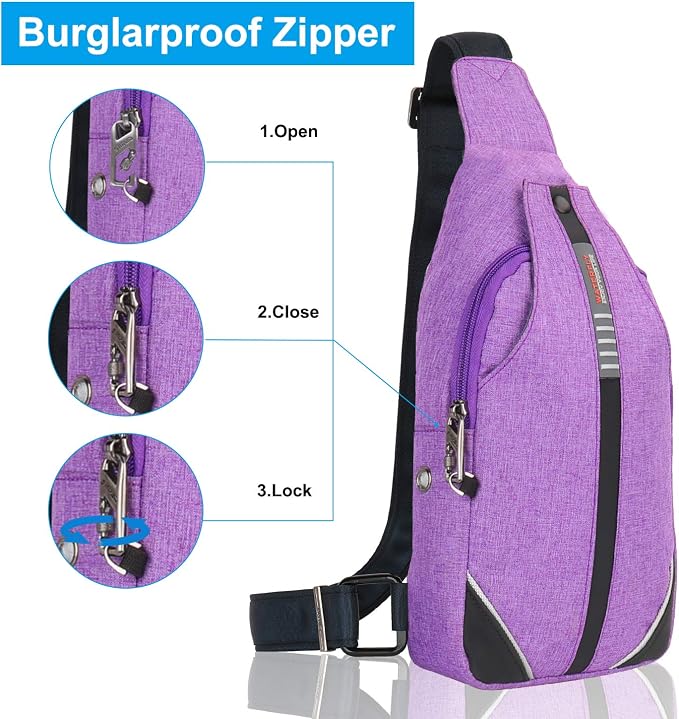 WATERFLY Tiny Crossbody Sling Backpack Anti Theft Backpack for Traveling Chest Shoulder Bag (Purple) - Image 2