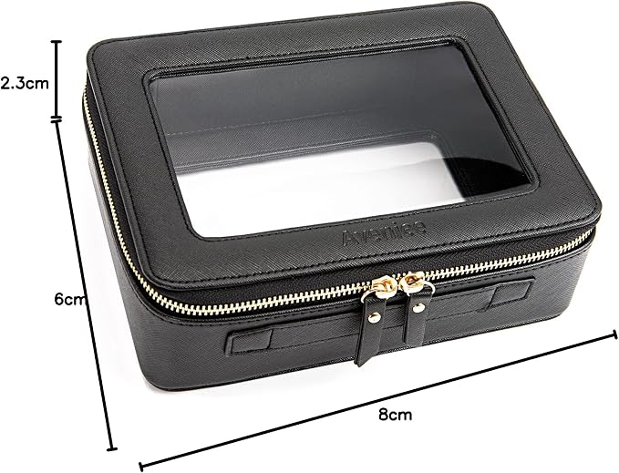 Aveniee Clear Makeup Bag Organizer, Portable Travel Toiletry Cosmetic Bag Case for Women, Heavy Duty Clear Pouch with zipper with Transparent Vinyl Windows & Gold Zippers(Black) - Image 8