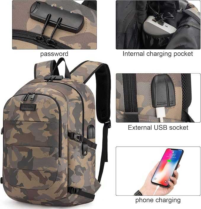 Tzowla Travel Laptop Backpack Water Resistant Anti-Theft Bag with Giant Tumbler Holder Pocket and Lock 15.6 Inch Computer Business Backpacks for Women Men Work College Gift,Casual Daypack(YellowCamo) - Image 3