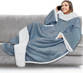 PAVILIA Sherpa Blanket with Sleeves, Foot Pocket for Women Men Adults, Thick Wearable Blanket Throw Wrap, Fleece Warm Snuggle Blanket Robe, Cozy Gift Ideas Wife Mom, Blue by PAVILIA