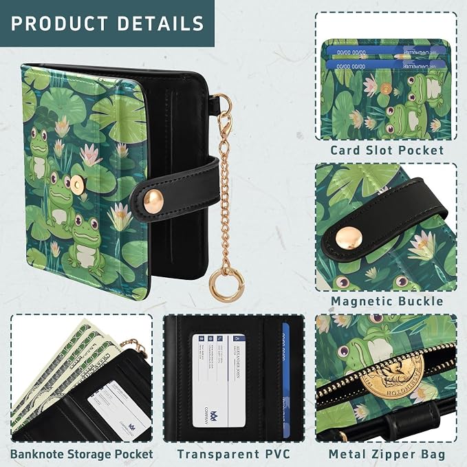 Green Ugly Frog Pond Women's Wallets RFID Blocking,Credit Card Holder Bifold Wallet,Slim Card Cases,PU Leather Travel Wallet for men Girls - Image 5