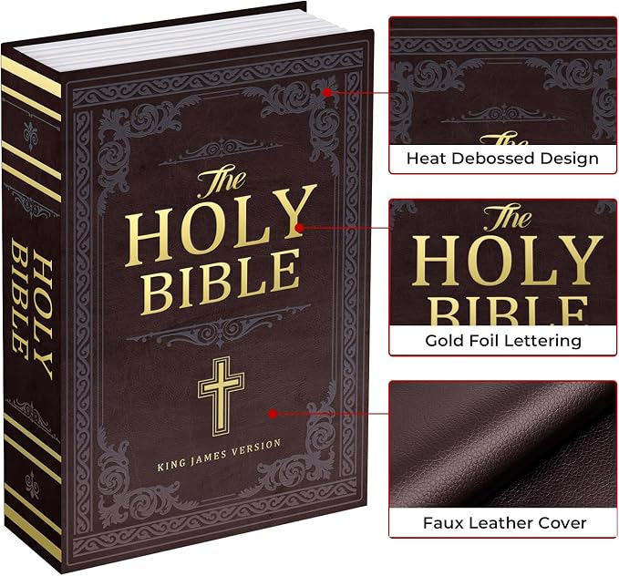 Book Safe with Combination Lock, Hidden Safe (9.5 x 6.2 x 2.2 Inch) with Fireproof Bag, Secret Diversion Safe, Hollow Book Box Hidden Storage, Money Safe Box for Cash (Bible) - Image 3