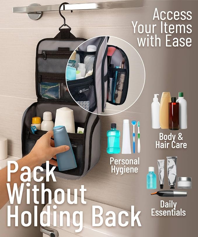 D&D Wanderlust D&D Hanging Travel Toiletry Bag for Men and Women – Cosmetics, Makeup and Toiletries Organizer Kit with 10 Compartments - Image 4