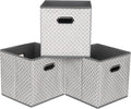 Fabric storage bins Cubes, Fabric Cube Organizer with Handle, Foldable Cube Bins for Cloth or Accessary Storage, 11x11x11, Set of 3, (Light Grey) by Yunkeeper
