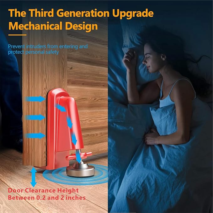 Door Stoppers Security - Portable Door Jammer for Travel Security Anti Theft, Apartment Hotel Door Lock - Protection for Homeowner and Children, Lockdown Device for Women Safety Self Defense (Red) - Image 2