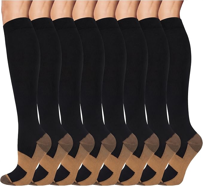 8 Pairs Compression Socks Women Men 15-20mmHg Knee High Support Circulation | Copper Nylon Graduated Stockings,Leg Fatigue, Nurses, Pregnancy, Running, Travel, Flight, Athletic, Medical by ACTINPUT
