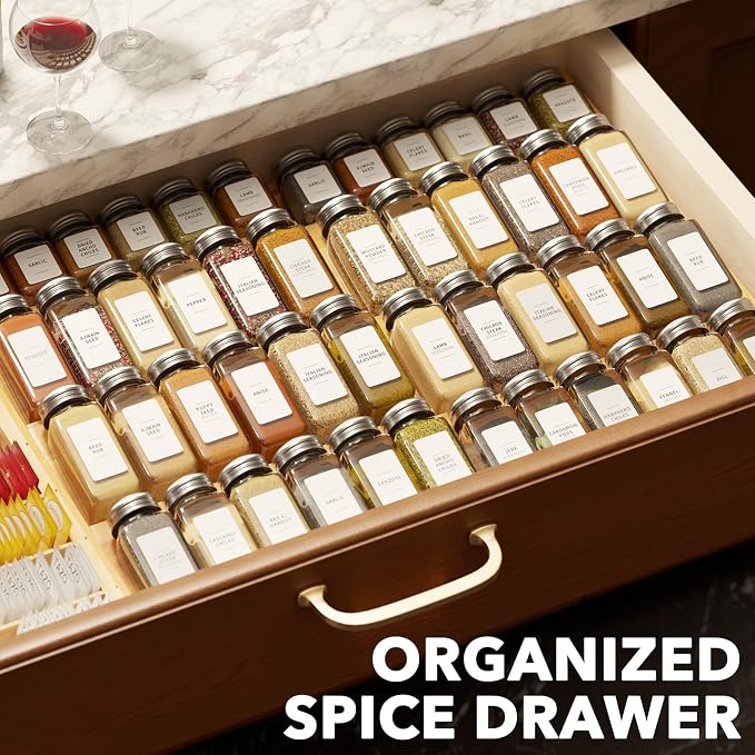 SpaceAid Bamboo Spice Drawer Organizer, (Need 3" Deep Drawer) Expandable 4 Tier Spices Rack for Cabinet, Kitchen Seasoning Storage Insert (Jars Not Included, From 12" to 23" Wide) - Image 7