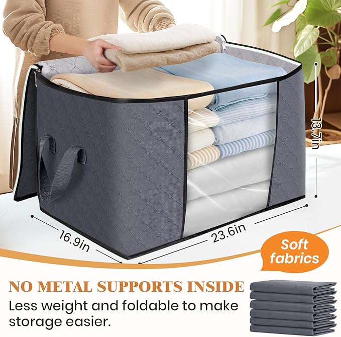 90L Clothes Storage, Foldable Thick Fabric Blanket Storage Bags | Foldable Containers with Zippers,Window and Handles for Organizing Bedroom, Closet, Comforter, Bedding,Dorm essentials - Image 2