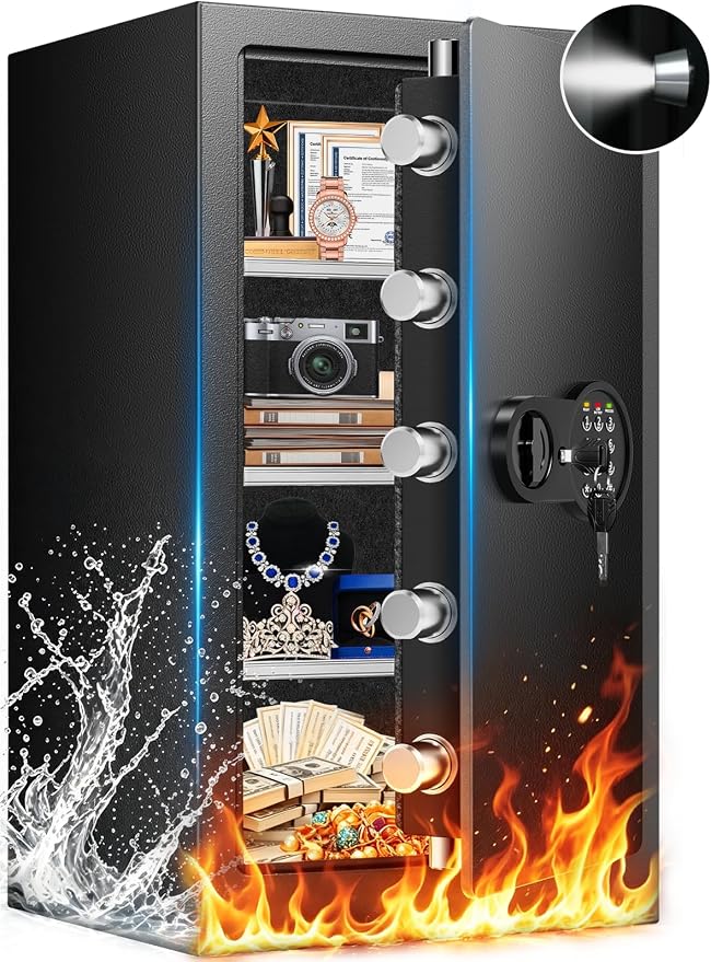 7.5 Cu Ft Fireproof Safe Box for Home,Digital Keypad,35-Min Fire Protection | 35-Min Fire Protection at 1700°F, 3-Removable Shelves, Smart Alarm & Anti-Pry Security, External Emergency Power, Silent Mode by Mitlvge