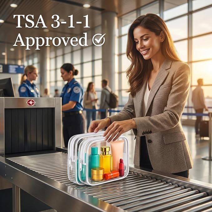Clear Makeup Bag 4 Pack, TSA Approved Toiletry Bag for Women, Waterproof PVC Cosmetic Pouch Travel Organizer, Clear Bags for Diaper Bag Organizer Purse, Portable Zipper Pouch Set (L+M+M+S) white - Image 3