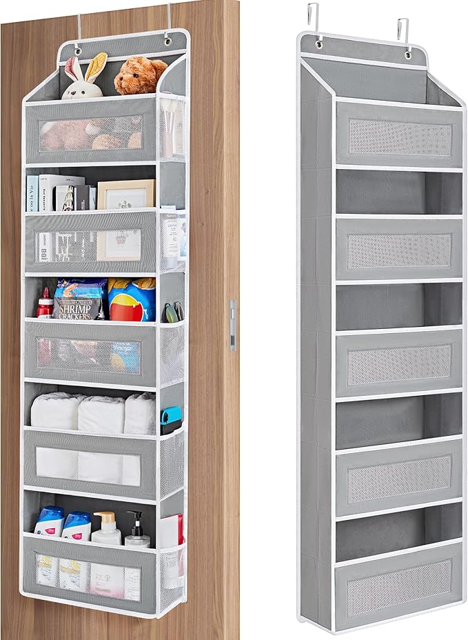 JARLINK Over the Door Organizer for Bedroom, Pantry, Bathroom, 5 Shelf Grey | Anti-Tilt Design, 44 lb Load Capacity, Hanging Door Organizer with 5 Large Capacity Pockets, Behind Door Storage for Nursery by JARLINK