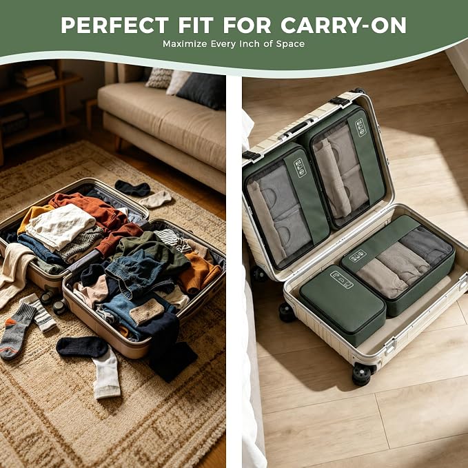 8-Piece Compression Packing Cubes for Travel, Organize Travel Essentials | Trendy Luggage Organizer Set for Young Travelers, Space-save for Carry-On, Suitcase, Vacation & Weekend Trips - Avocado Green - Image 5