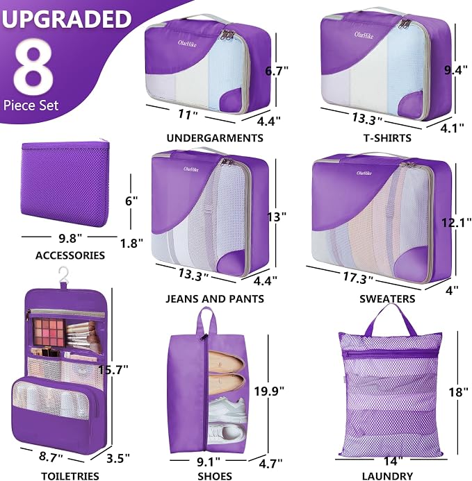 OlarHike 8 Set Packing Cubes for Travel,Gifts for Women Mom,Anti-Tearing Suitcase Organizer,with Over 1000 pcs Mesh Holes,Vacation Essentials & Accessories for Cruise Ship - Image 2
