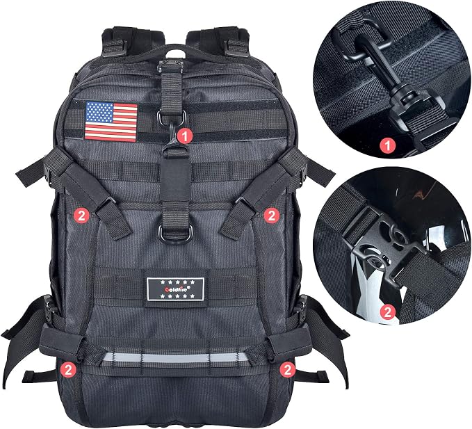 Goldfire Helmet Backpack for Motorcycle Riding Cycling Waterproof Large Capacity Daily Backpack with Helmet Holder Weather-Resistant Hiking Daypack Durable (V1) - Image 6