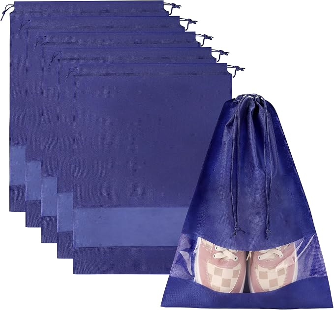 5 Pack Shoe Bags for Travel, Large Travel Shoe Bags for Packing with Clear Window, Non-Woven Dustproof Drawstring Travel Shoe Storage Bag Travel Essentials for Men & Women (5 Pack, Dark Blue) by HYUTOTA