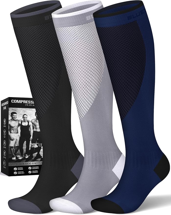 Compression Socks for Women and Men(3 Pairs)15-20mmHg - Best Circulation Support Socks by Bluemaple