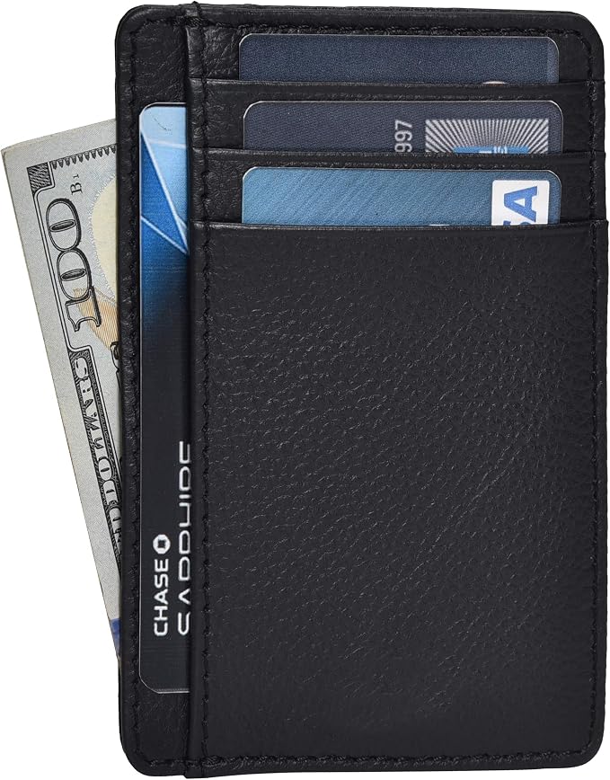 Leather Slim Minimalist RFID Blocking Front Pocket Wallet, Ebony by OakLeathers