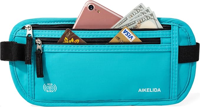 Money Belt - Slim Passport Holder RFID Blocking Travel Wallet Undercover Fanny Packs for Men Women - Blue by AIKELIDA