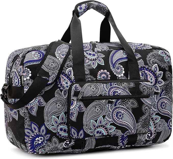 F.FETIVIN Weekender Bag Carry On Travel Duffle Bag Medium Overnight Bag for Women(Black Paisley) by FFETIVIN