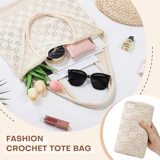 Sightor Crochet Tote Bag, Mesh Beach Bag Knit Summer Hobo Bag for Women | Beach Tote bag Vacation Outfits Aesthetic Boho Bag - Image 6