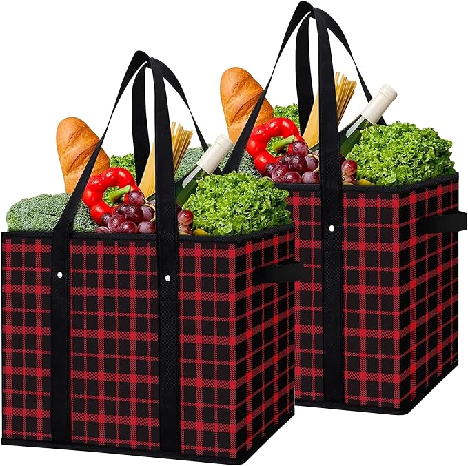 Reusable Grocery Bags 2 Pack, Foldable & Water Resistant Shopping Bags | Large Grocery Tote Bag Water Resistant Shopping Bags Foldable Grocery Bag for Clothes,Shoes and Picnic by WiseLife