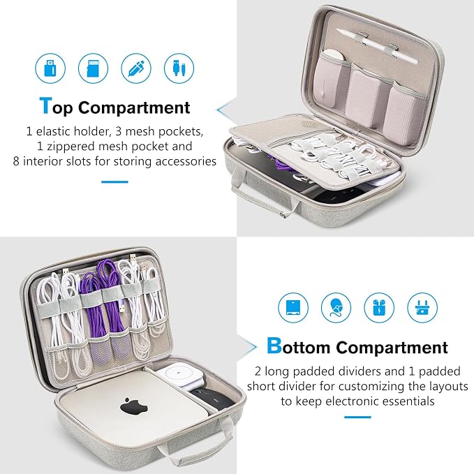 ProCase Hard Travel Electronic Organizer Case for MacBook Power Adapter Chargers Cables Power Bank Apple Magic Mouse Apple Pencil USB Flash Disk SD Card Small Portable Accessories Bag - Image 3