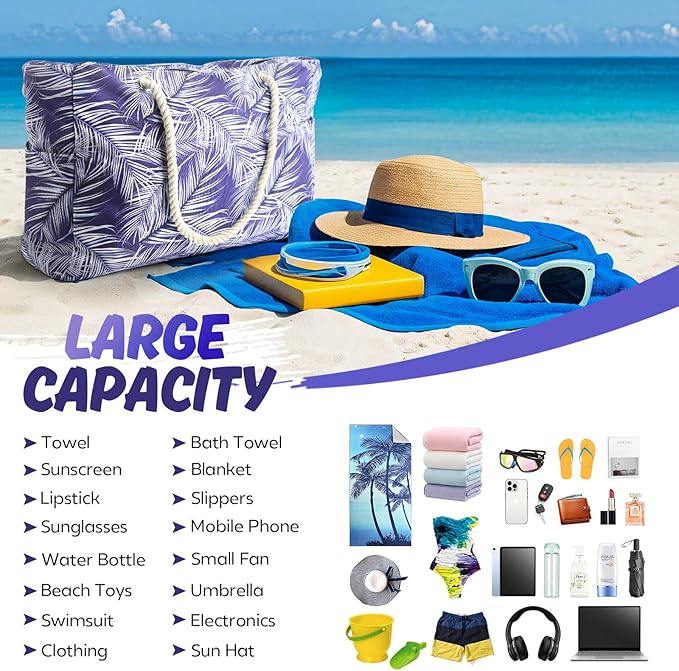 SRISE Large Beach Bag for Women & Men, Beach Bags Waterproof Sandproof, Travel Tote Bag, Swim Pool Bag for Family Outdoor - Image 5