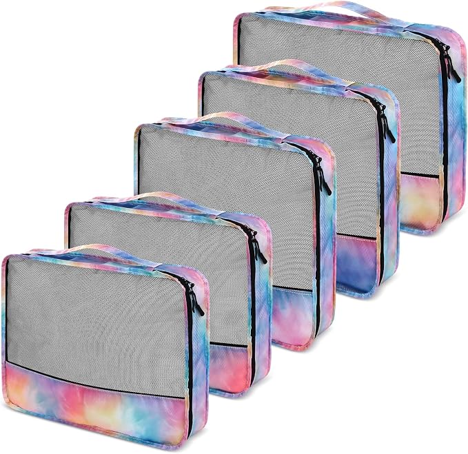 5 Pcs Packing Cubes for Suitcase Large Travel Cubes Carry on Luggage Organizer Bags for Clothes Accessories (Mixed,Watercolor) - Image 5