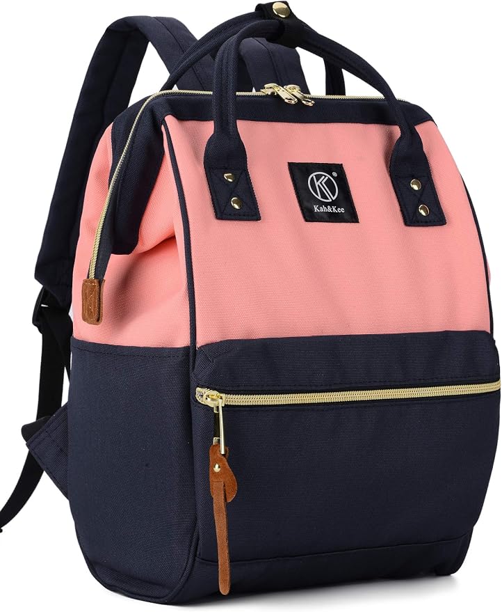 Kah&Kee Polyester Travel Backpack Functional Anti-theft School Laptop for Women Men (Pink* Navy, Small) - Image 4