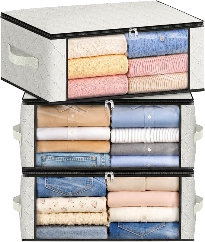 35L Closet Organizers, Foldable Under Bed Storage Containers | Storage Bags with Zippers,Window and Handles for Organizing Bedroom, Closet, Clothing,Organization with Handle by Fabtotes