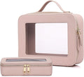 Pinkmik Clear Makeup Bag with Brush Bag, (Pink, L+SLIM) | 2pcs, Waterproof, Travel Case for Cosmetics and Toiletries, Women's Cosmetic Organizer, with Zipper by Pinkmik