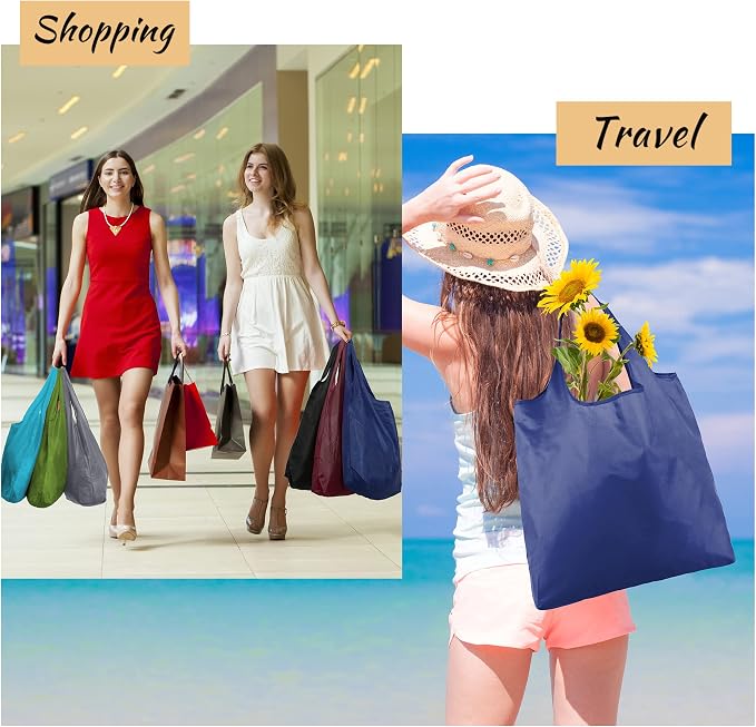 BeeGreen Reusable Bags Tote Bags for Women - 6 Pack Bulk Extra Large Reusable Gifts Bag with Handles - Heavy Duty Foldable Machine Washable Travel Grocery Bag Organizer (Packable Shopping Bags)​ - Image 7