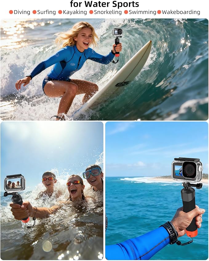 Osmo Action Waterproof Case + Floating Handle Grip for DJI Action 5 Pro/4/3 | for Xtra Edge, Diving Accessories Kit/Underwater Stick/Monopod/Housing Shell Cage for Scuba, Snorkeling, Water Shooting - Image 6