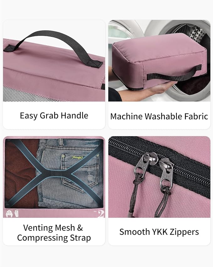 ECOHUB 7 Set Packing Cubes Tear-Resistant Luggage Packing Organizers with Number Icon for Travel Accessories Luggage Suitcase Machine Washable Packing Cubes (Pink) - Image 4