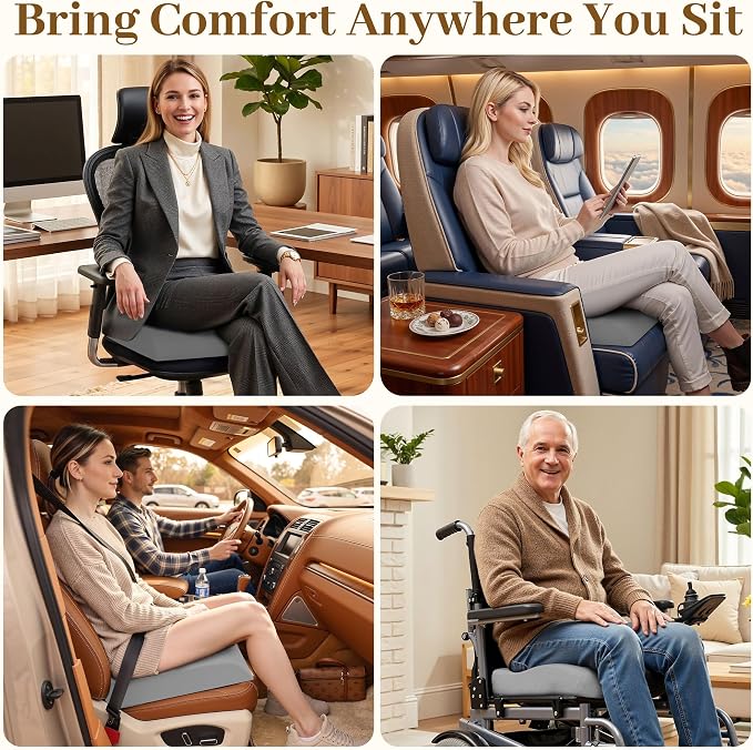 TranquilRelax Memory Foam Seat Cushion for Office Chair, 3-Inch, Light Gray | Medium-firm Support for Long Sitting, Washable Mesh Cover, Non-slip Base, Perfect for Car Seats & Short Drivers - Image 6