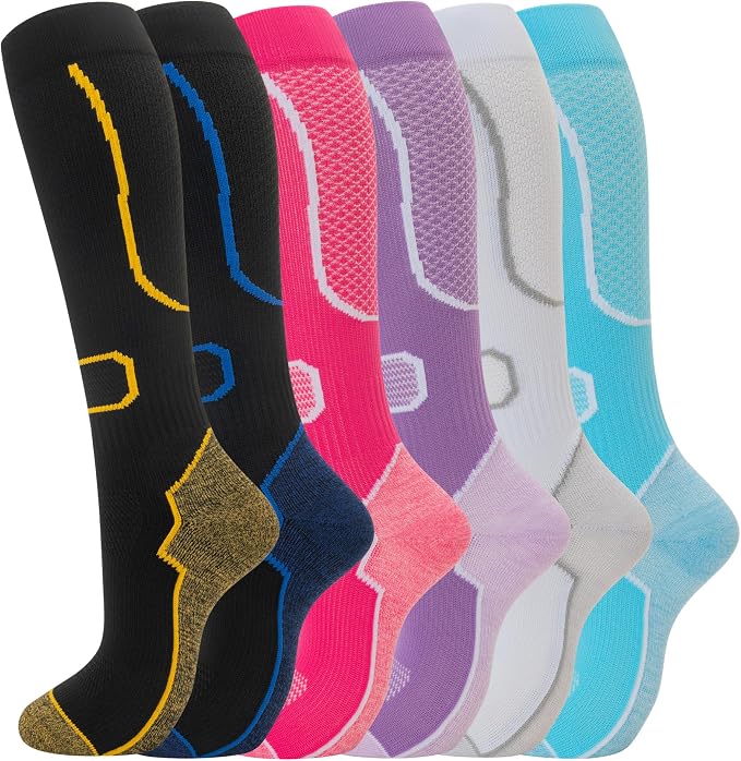 fenglaoda 6 Pairs Compression Socks for Women & Men Knee High Cute Circulation Socks for Nurse Pregnant Travel Athletic by fenglaoda