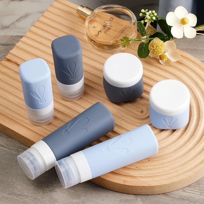 INSFIT travel bottles for toiletries 6 Pack, Leak proof Travel Size Toiletries Containers with toiletry bag, Squeezable Silicone Bottles & Cream Jars, Travel Essentials BPA-Free set for Shampoo - Image 6