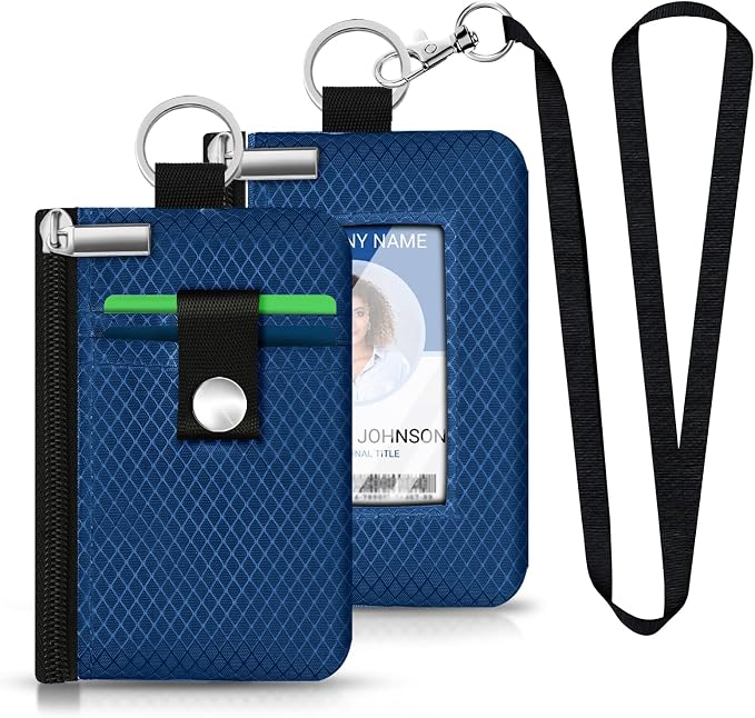 Minimalist RFID Blocking Small Wallet with ID Window,WaterResistant Zip Id Case Wallet with Lanyard Keychain for Cards,Cash,Travel,Women,Men (Electric Blue) - Image 6