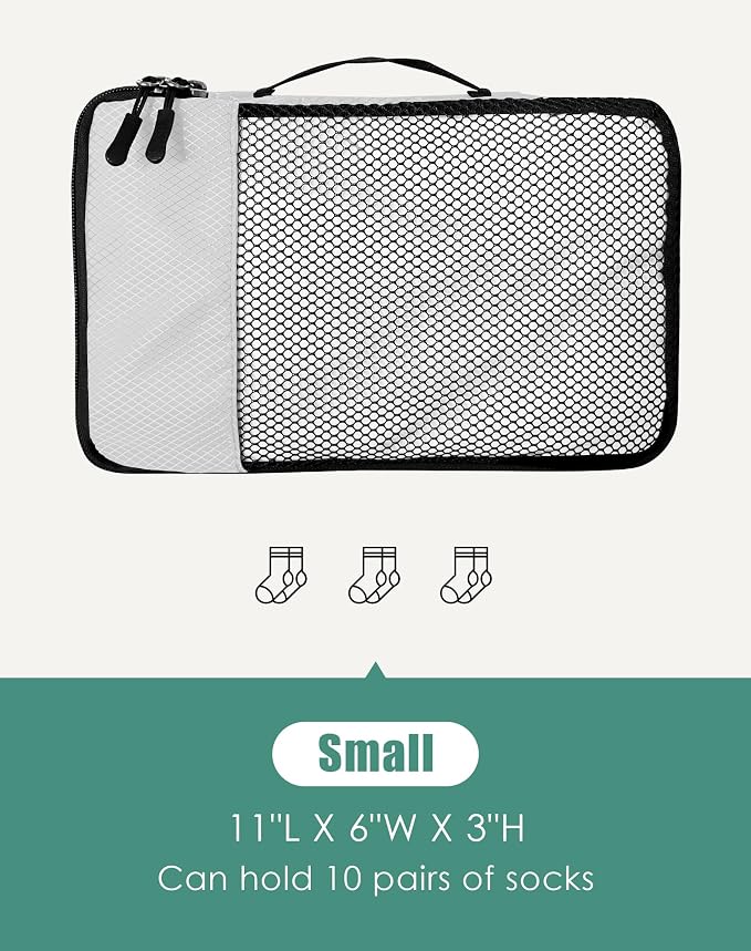 WTREE 4-Piece Packing Cubes Travel Accessories Set for Suitcases - Luggage Organizer Bags with Double Zipper - Mesh Top - Small - Beige - Image 5