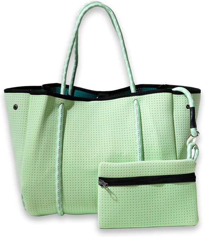POPUPS Large Neoprene Tote Bag for Women - Everyday Designer Handbag for Travel Work and Beach with Pockets and Zipper Pouch by POPUPSBrand