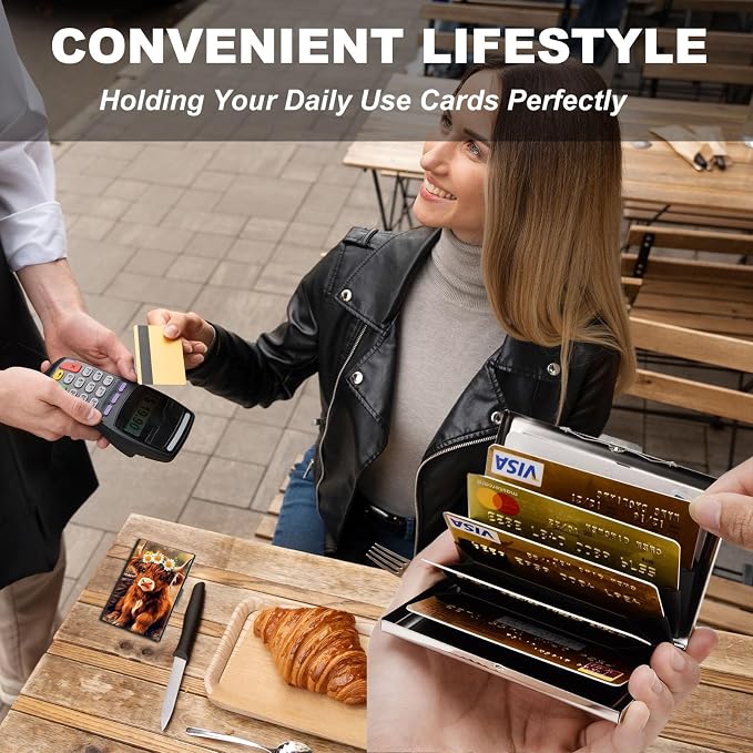 Metal Wallet,Credit Card Holder for Women,Slim RFID Blocking Credit Card Holder Thin Aluminum Wallet ID Case,6 Slot Business Mini Hard Metal Case for Women/Men,Highland Cow Cute - Image 2